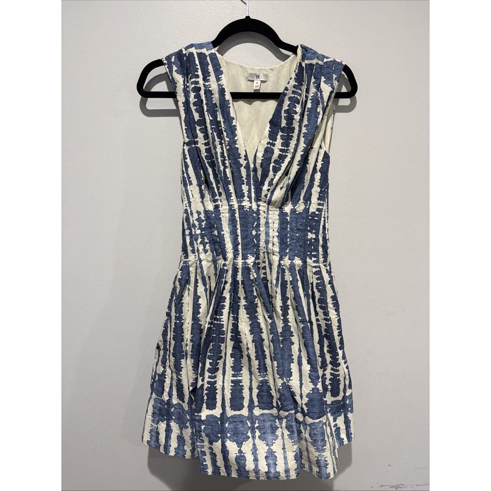 Banana Republic BR Women’s Blue Ivory Abstract Print Fit & Flare Dress Size 0 - Picture 2 of 12